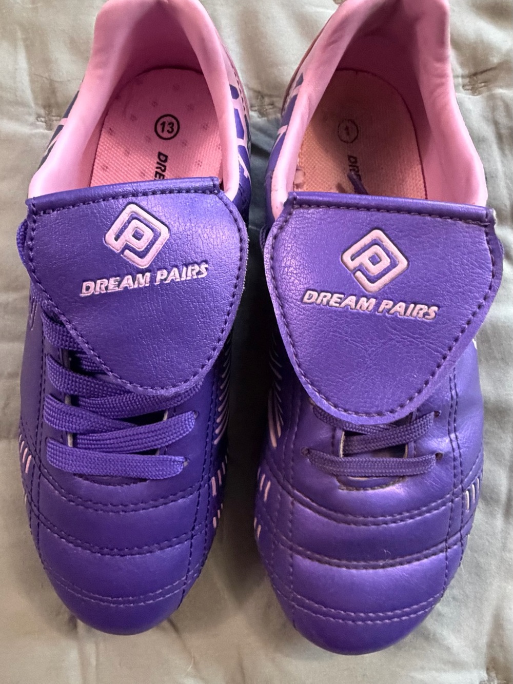 Dream Pairs Kids Purple Sneakers with Pink Lining and cleats